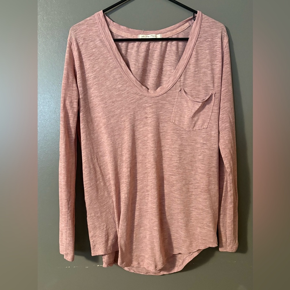 We The Free Dusty Rose Long Sleeve light weight WOMENS Tee SZ-SMALL